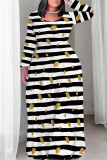 Colour Halloween Pumpkins Bats Print Long Sleeve Straight Loose Maxi Dress Plus Size Party Outfit