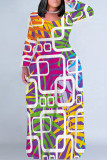 Colour Halloween Pumpkins Bats Print Long Sleeve Straight Loose Maxi Dress Plus Size Party Outfit