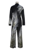 Black White Gradient Lapel Collar Long Sleeve Blouse and Wide Leg Pant Formal Office Lady Two Piece Suit Set