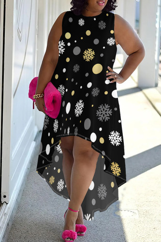 Black And White Sleeveless Irregular Hem Summer Vacation Plus Size Boho Style Midi Dress