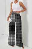 White Black Abstract Print High Waist Wide Leg Pants Casual Vacation Baggy Trousers