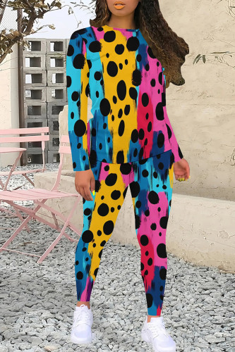 Pink Yellow Vibrant Tie Dye Print  Long Sleeve T Shirt and Skinny Leggings Casual Matching Pant Set