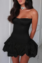 Black Sleeveless Strapless Bubble Hem Evening Cocktail Party Mini Dress