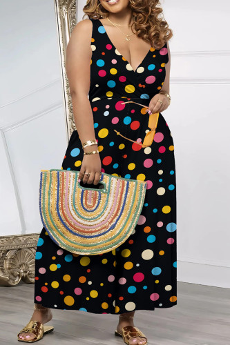 Colour Colorful Sleeveless Abstract Print Wide Leg Jumpsuit Vacation Deep V Neck Loose One Piece