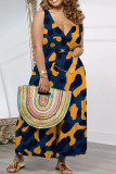 Blue Purple Colorful Sleeveless Abstract Print Wide Leg Jumpsuit Vacation Deep V Neck Loose One Piece
