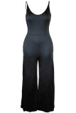 Black Sleeveless Deep V Neck Semi-Formal Loose Cami Wide Leg Jumpsuit