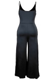 Black Sleeveless Deep V Neck Semi-Formal Loose Cami Wide Leg Jumpsuit