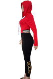 Red Casual Letters Draw String Patchwork Zipper Zipper Collar Long Sleeve Two Pieces