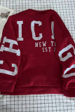 Burgundy Beige Casual Letter Print Crewneck Long Sleeve Sweatshirt