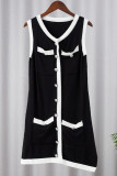 Black White Sleeveless Button Detail Formal Party Bodycon Mini Dress
