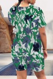 Light Color Floral Print Crewneck Short Sleeve T Shirt and Shorts Plus Size Casual Outings Vacation Two Piece Short Set