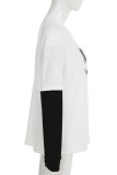 White Casual Letter Print O Neck Half Sleeve T Shirt Loose Graphic Tee Womens Summer Tops