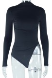 White Casual Solid Color Crewneck Irregular Hem Long Sleeve Tee Women Tops