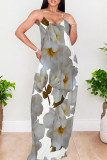 Black Red Floral Print Sleeveless U Neck Straight Loose Casual Maxi Slip Dress