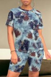 Light Color Floral Print Crewneck Short Sleeve T Shirt and Shorts Plus Size Casual Outings Vacation Two Piece Short Set
