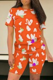 Light Color Floral Print Crewneck Short Sleeve T Shirt and Shorts Plus Size Casual Outings Vacation Two Piece Short Set