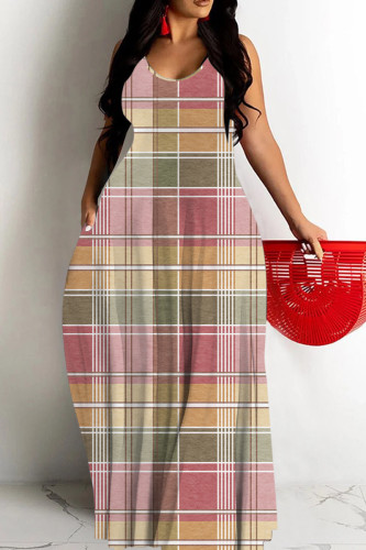 Multicolor Sexy Casual Print Backless Spaghetti Strap Long Dresses