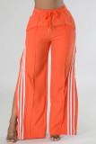 Green Side Striped Casual Outings Wide Leg Pants Relaxed Fit Drawstring Waist High Waist Lounge Trousers