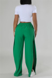 Green Side Striped Casual Outings Wide Leg Pants Relaxed Fit Drawstring Waist High Waist Lounge Trousers