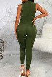 Black Casual Solid Color Patchwork O Neck Skinny Jumpsuits