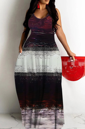 Multicolor Sexy Casual Print Backless Spaghetti Strap Long Dresses
