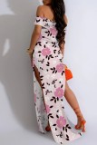 Black Casual Print Slit Off Shoulder Long Dresses