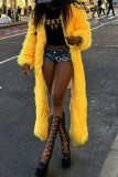 Yellow Street Celebrities Solid Color Patchwork Cardigan Collar Outerwear