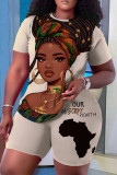 Green Casual Figure Print Basic O Neck Short Sleeve Two Pieces
