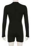 Black Sexy Solid Color Hollow Out Patchwork O Neck Skinny Rompers