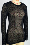 Black Sexy Leopard Print Patchwork O Neck Tops