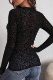 Black Sexy Leopard Print Patchwork O Neck Tops