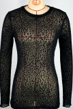 Black Sexy Leopard Print Patchwork O Neck Tops