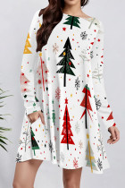White Casual Print Pocket Patchwork O Neck A Line Dresses