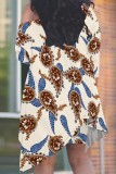 Apricot Geometric Print Cold Shoulder Asymmetrical T Shirt and Shorts Vibrant   Summer Casual Half Sleeve Plus Size Two Piece Short Set