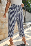 Turquoise Casual Stripe Draw String Patchwork Plus Size 