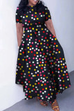 Black Casual Print Patchwork O Neck Short Sleeve Dresses