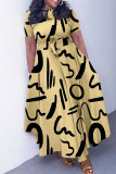 Black Casual Print Patchwork O Neck Short Sleeve Dresses