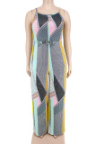Green Casual Print Pocket Patchwork Spaghetti Strap Plus Size Jumpsuits
