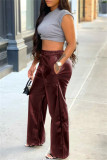 Black Casual Solid Color Pocket Regular High Waist Conventional Solid Color Trousers