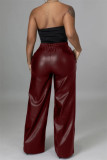 Black Casual Solid Color Pocket Regular High Waist Conventional Solid Color Trousers