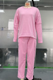 White Casual Solid Color Pocket O Neck Long Sleeve Two Pieces