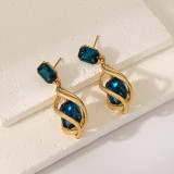 Dark Blue Casual Patchwork Rhinestone Earrings