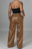 Black Casual Solid Color Pocket Regular High Waist Conventional Solid Color Trousers