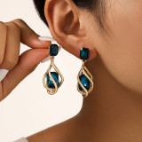 Dark Blue Casual Patchwork Rhinestone Earrings