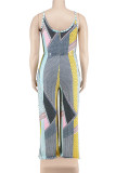 Green Casual Print Pocket Patchwork Spaghetti Strap Plus Size Jumpsuits
