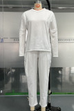 White Casual Solid Color Pocket O Neck Long Sleeve Two Pieces