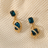 Dark Blue Casual Patchwork Rhinestone Earrings