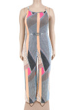 Green Casual Print Pocket Patchwork Spaghetti Strap Plus Size Jumpsuits