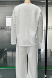 White Casual Solid Color Pocket O Neck Long Sleeve Two Pieces