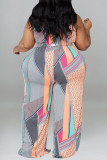 Green Casual Print Pocket Patchwork Spaghetti Strap Plus Size Jumpsuits